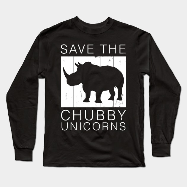 Save The Chubby Unicorns Rhino Rhinoceros Retro Vintage WIldlife Rescue Animal Rights Funny Long Sleeve T-Shirt by Shirtsurf